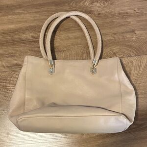 Cole Haan Light Beige Pebbled Leather Tote with Braided Handles
